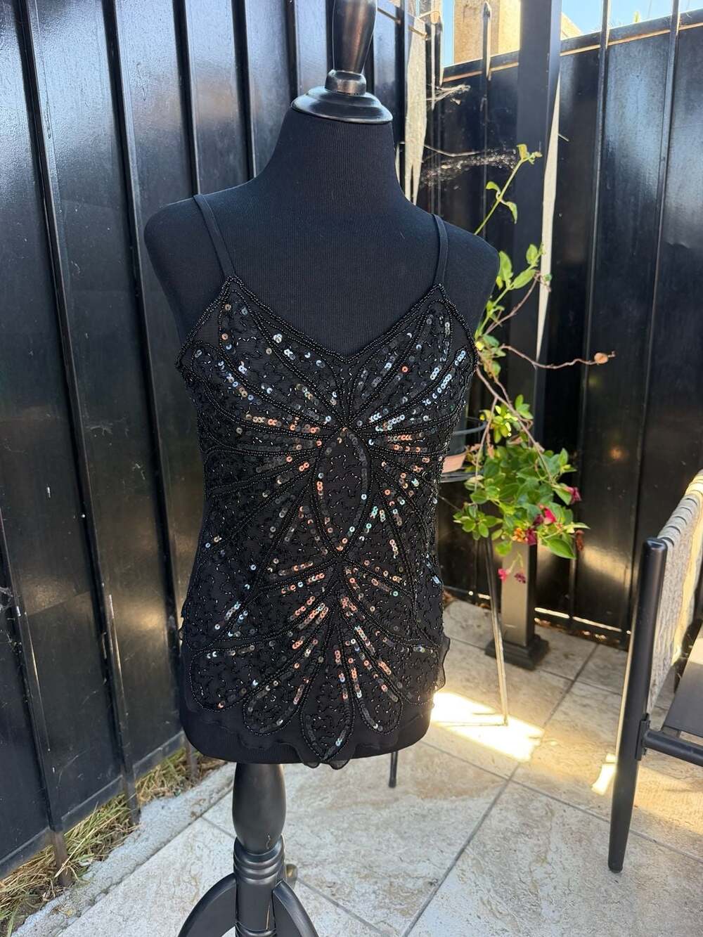 Vtg Y2K Embellished Sequin Cami Tank Top